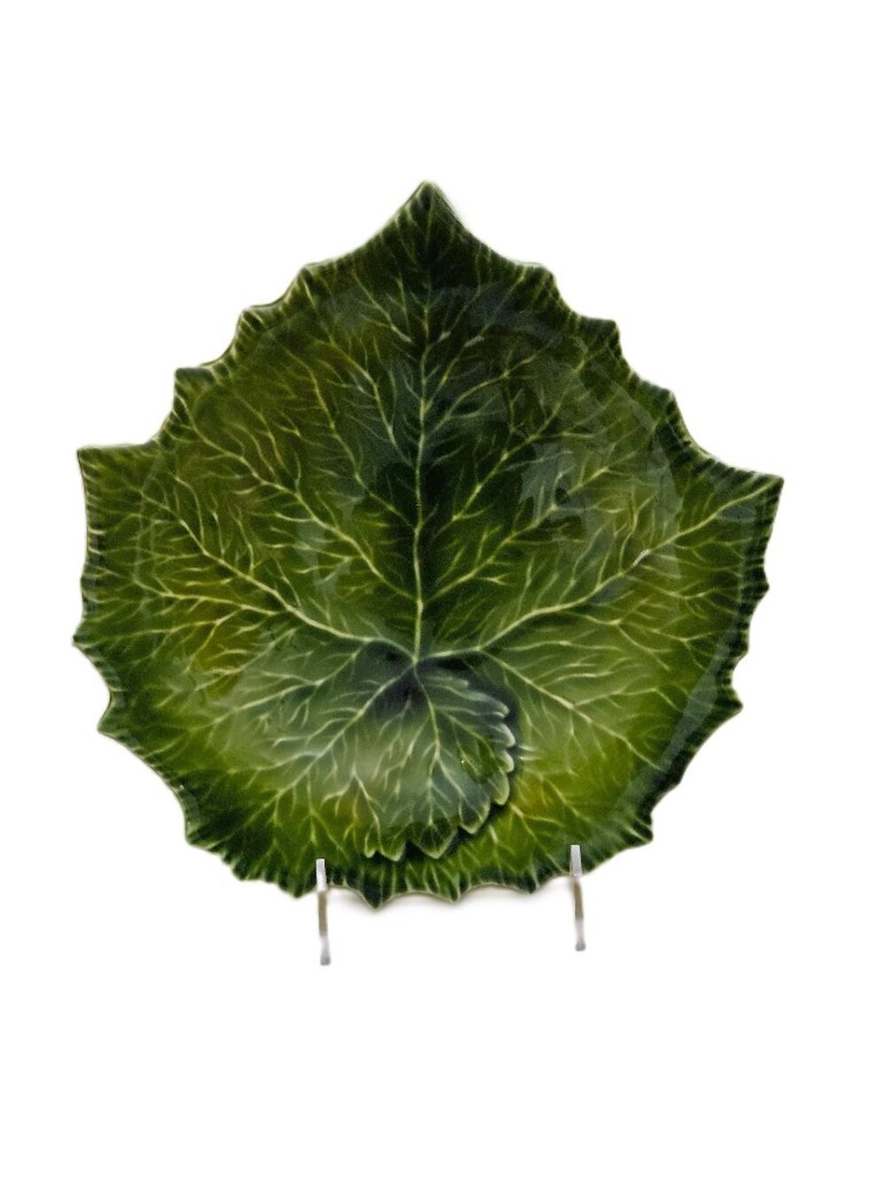Vintage Williams-Sonoma Majolica Green Leaf Ceramic Serving Plate